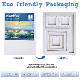 Halobios 6 Packs Stretched Canvases for Painting with 4x4 Inch, 6x6 Inch, 8x8 Inch, 11x14 Inch, Painting Canvases for Acrylics,Oils & Other Media, 5/8 Inch Profile 100% Cotton Artist Framed Canvas