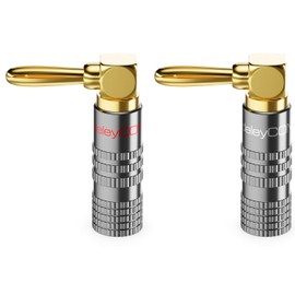 deleyCON Set of 10 Banana Plugs 90° Angled Gold-Plated Screw for Speaker Cable Box Cable 0.75 mm - 4.5 mm & e.g. HiFi Home Cinema Receiver