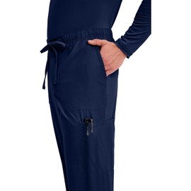 Cherokee Scrubs for Men Tapered Leg Cargo Scrub Pants with Zip Fly, 5 Pockets Elastic Waist 2-Way Stretch & Easy Care - WW190, L, Navy