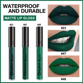 evpct 3Pcs Dark Deep Forest Green Shimmer Matte Liquid Lipstick Lip Stain Sets for Women Matte+Lipstick Long Lasting Waterproof Permanent 24 Hours Magic Lipstick 24 Hours original, Set23