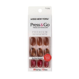 Kiss New York Press and Go False Nails Press On Nails Full Cover Nails Tips with Self Adhesive Tabs (Red Marble)