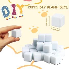Rounded Empty Six 20 Pieces White Blank Dice, 25 mm Blank Acrylic Cube 6-Sided, DIY Sticker Cube Blank for Painting, White Right Angle Dice for Board Games, Learning, Crafts, Party Fun