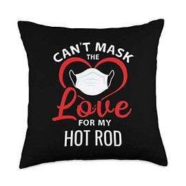 Car Guy Hub Funny Car Guy Gift-Can't Mask The Love for My Hot Rod Throw Pillow, 18x18, Multicolor