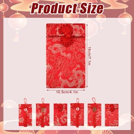 6pcs Silk Red Envelopes Chinese, Silk Hong Bao Chinese New Year Red Lucky Money Envelope with Traditional Patterns & Pendants Red Pocket for Spring Festival Birthday Wedding