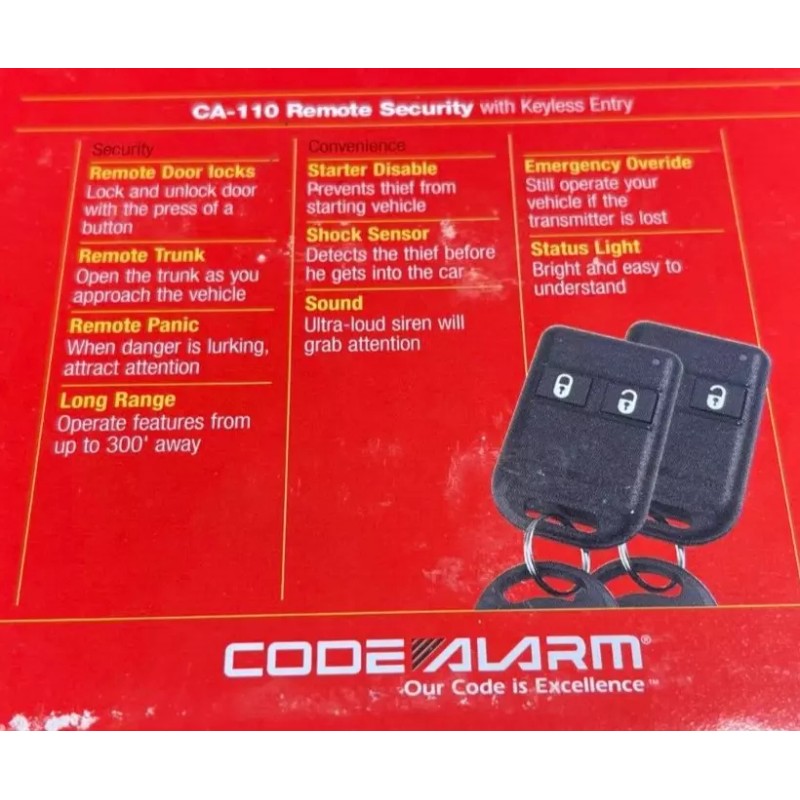 CODE ALARM CA-110 CAR ALARM REMOTE SECURITY WITH KEYLESS ENTRY