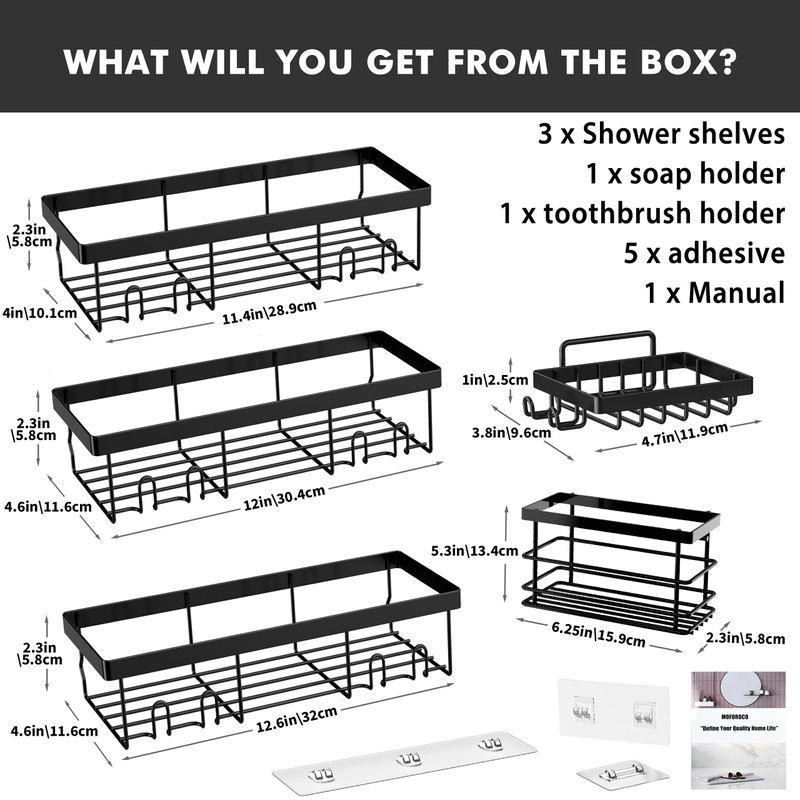 Moforoco Adhesive Shower Caddy Organizer Shelves Rack - 5 Pack