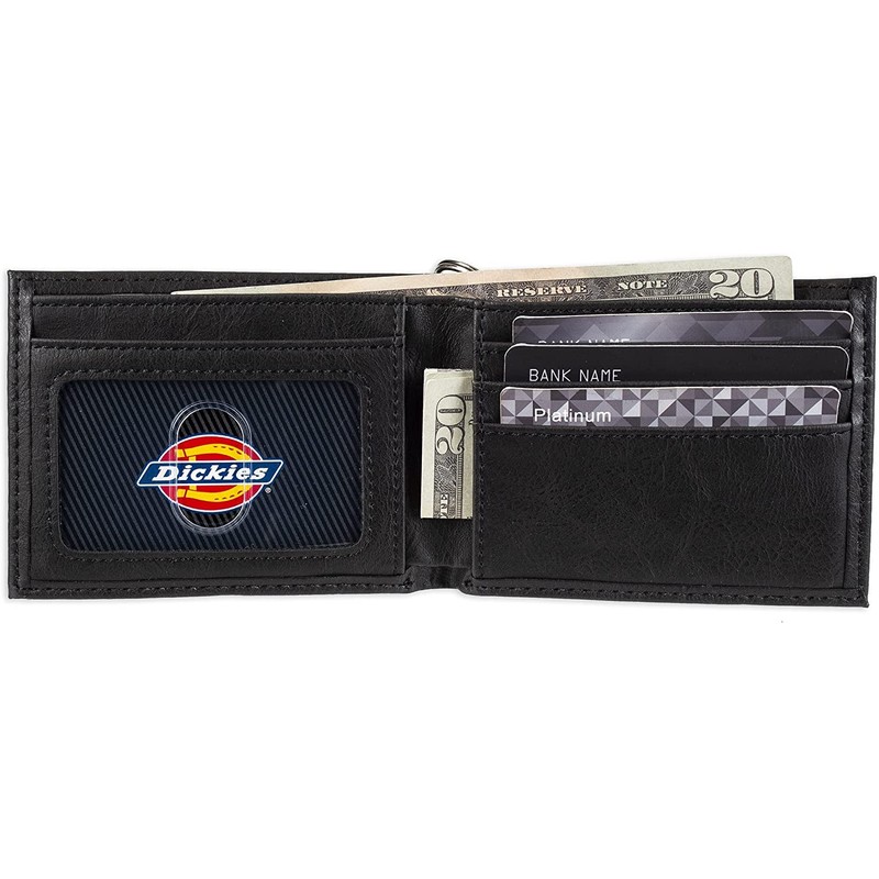 Dickies Men’s Bifold Genuine Leather Thin Card Wallet with ID