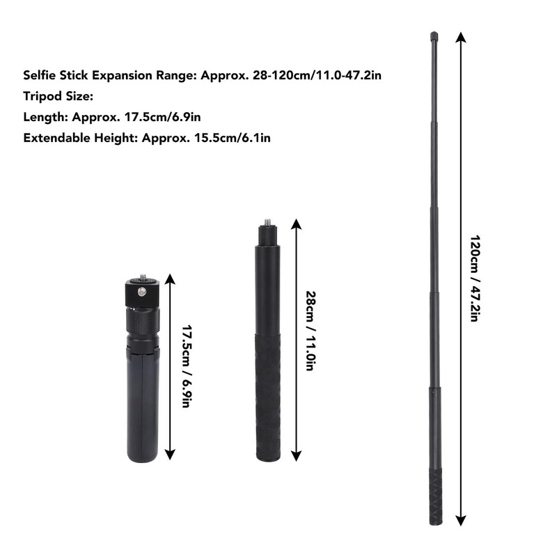 Invisible Selfie Stick 120cm 2-in-1 Aluminum Alloy Extension Pole Selfie