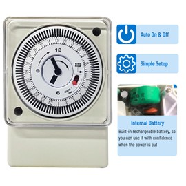 Mechanical Timer, 220-240V, 16A, 24 Hours, Analog Mechanical Timer, Diving Segment Timer, Mechanical Timer for Lights, Heaters, Swimming Pools and Other Household Appliances