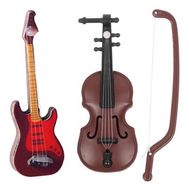 CENPEK Mini Violins, Electric Guitars, Mini Wooden Miniatures, Miniature Scene Models Tabletop Musical Instruments Decorative Trinkets Shooting Props And Home Office Decorative Gifts