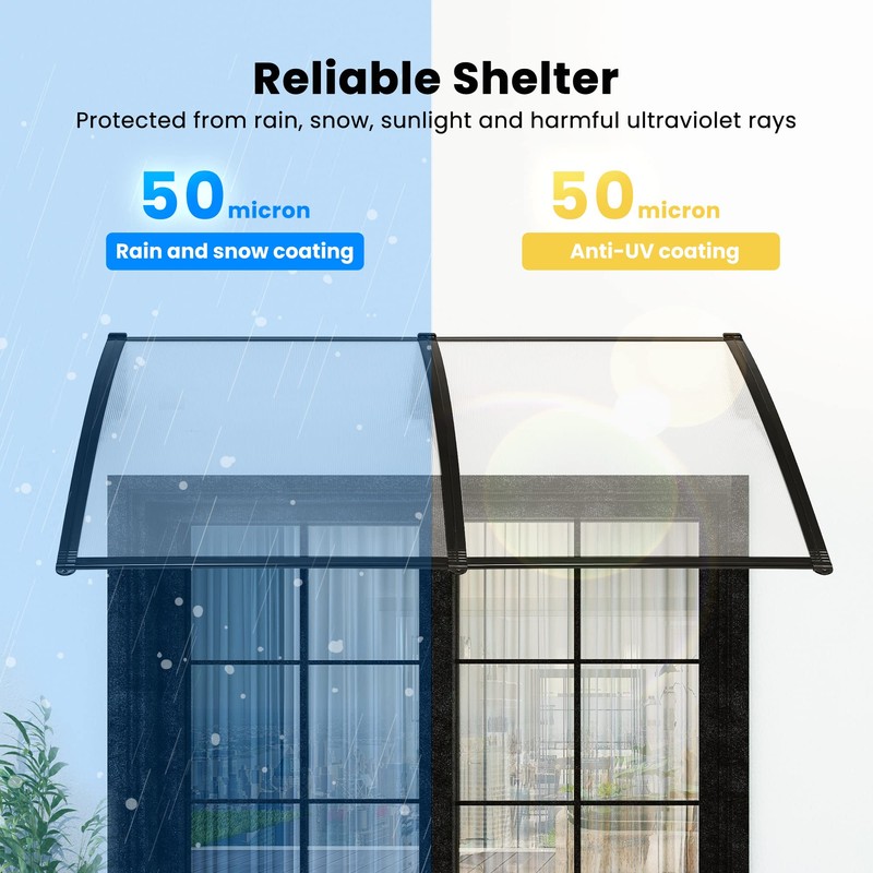 VIVOHOME Polycarbonate Window Door Awning Canopy Transparent with Black Bracket
