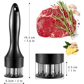 yufana Meat Tenderizer Needle,21 Pin Stainless Steel Meat Tenderizer Needle Tool Meat Tenderizer Pine Meat Needle with Pinholes Needle,for Steak Chicken Fish Pork(Black)