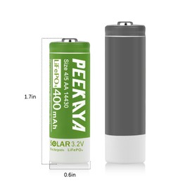 PEEKAYA (4-Pack) 14430 Rechargeable Battery LifePo4 3.2V 400mAh for Ourdoor Gardan Solar Light (1.7in), Eco-Friendly and Safe