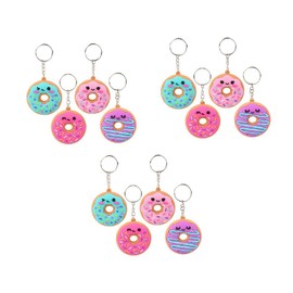 2.25 Inch Donut Face Keychains -12 Pk - Party Favor, Accessory, Goody Bags, Prizes, Pinatas, Carnivals