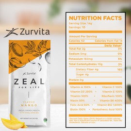 Zurvita - Zeal for Life Wellness Drink Mix - Classic Mango Flavor - Gluten-Free, Vegan, with Biotin, Vitamins and Minerals for Health - 10 Packets