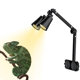 LURMMUE Dual Reptile Lamp Stand with Suction Cups, Adjustable Bracket for Terrariums, Dual‑Head Heat & Basking Lamp Holder with Ceramic Sockets and Separate Switches