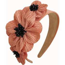 Fashion Headbands Side Flower Hair Bands Fashion Flower Wide Fabric Hair Bands Nonslip Hair Bands for Women Outdoor Wear (Pink, 15 * 4CM)