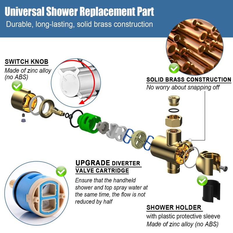 Metal Shower Diverter Valve with Hand Shower Holder, Full Flow