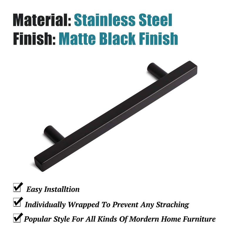 KNOBWELL 10 Pack Black Stainless Steel Kitchen Cabinet Door Handles