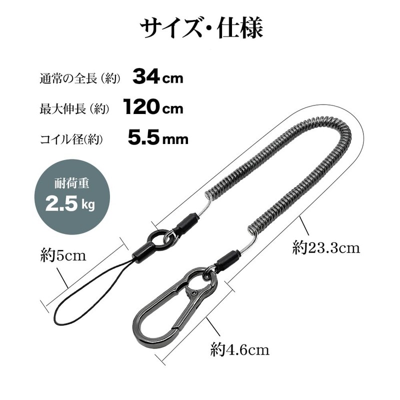 Rasta Banana RCSTWCL03BK Stainless Steel Wire Coil Strap with Carabiner,