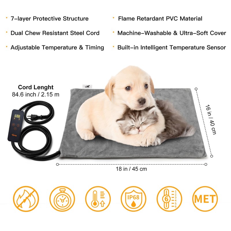Toozey Pet Heating Pad, 6 Adjustable Temperature Dog Cat Heating