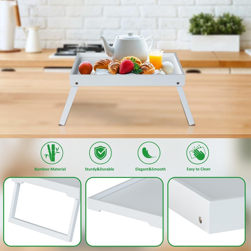 Bamboo Bed Tray Table with Folding Leg, Breakfast in Bed