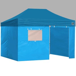 Eurmax USA Full Zippered Walls for 10 x 15 Easy Pop Up Canopy Tent,Enclosure Sidewall Kit with Roller Up Mesh Window and Door 4 Walls ONLY,NOT Including Frame and Top (Sky Blue)