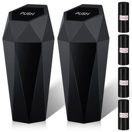 MICHIHOMIE 2 Packs Car Bin with Lid, Portable Car Trash Can with 4 Roll Trash Bags, Leakproof Vehicle Trash Can for Front Back Seat, Mini Trash Bin for Car Home Office