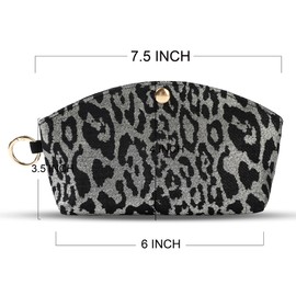 Soft Eyeglass Cases for Women Men Sunglasses Case with Clip Glasses Holder With Cleaning Cloth (Jacquard cloth- Leopard print (Black Silver))