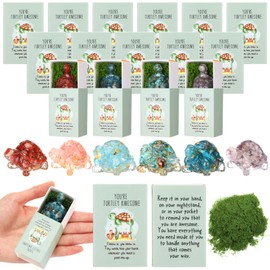 DoubleFill 12 Set Emotional Positive Gifts Bulk Support Crystal Turtle Inspirational Gifts for Employee Teachers Student Desk Mini Ornaments Encourage Card Box (Natural Crystal)