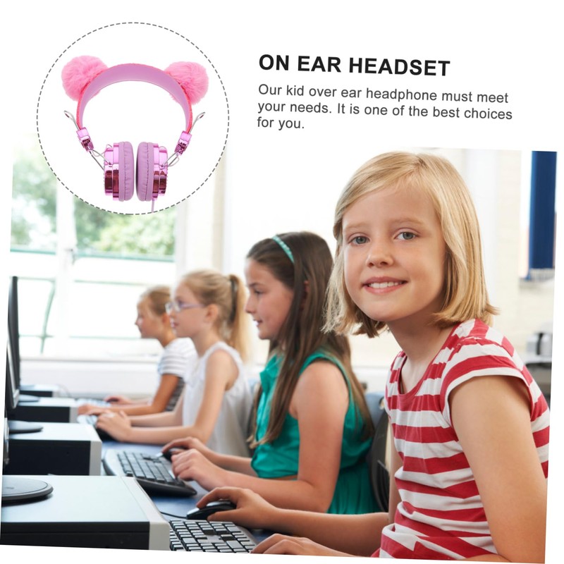 Gadpiparty Children's Headphones Furry Ball Ears Shiny Rhinestone Headset Over