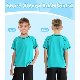 ozkzdp Boys Swim Top Rash Vest Kids Short Sleeve Quick Dry UV Swimming Top Rash Guard Swimwear for Boys Sky Blue/Turquoise L