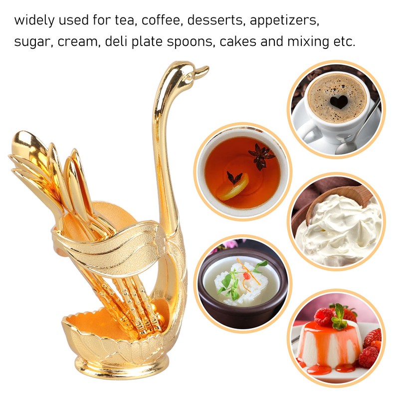 Coffee Spoon Holder Elegant Swan Shaped Alloy Mirror Polish Rich