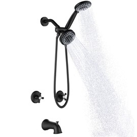 BEIYI 2 Handle Shower Faucet Set with Tub Spout Matte Black Two Handle Tub and Shower Faucets Sets Complete 2 Knod Tub and Shower Trim Kit