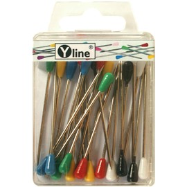 Yline Pack of 24 wallpapering pins with plastic head, assorted colours, approx. 60 mm, jewellery pins, large, 3114