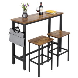 Finnhomy 47" Industrial Bar Table Set with 2 Stools - Counter Height Dining & Pub Table for Small Spaces, Kitchen, Apartment, Breakfast Nook - Metal & Wood, Space-Saving Furniture - Rustic Brown