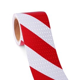 XFXIA Reflective Tape, Waterproof Self Adhesive Dot Reflective Tape Outdoor Safety Caution Reflector for Trailers, Bikes, Cars（Red White, 4 Inch x 32.8 Feet）