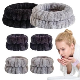 6 piezas RUGNADOO en microfibra polar: diademas y pulseras para spa en gris y negro