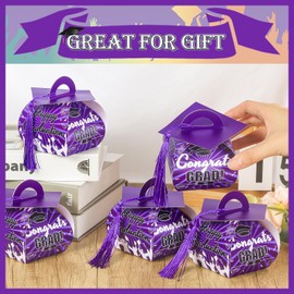 KPOSIYA Graduation Party Favor Boxes 32 pcs Graduation Cap Candy Box with Tassel 2024 Graduation Cap Table Decorations Gift Box for Graduation Party Supplies(Purple)