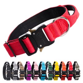 TSPRO Premium Dog Collar with Handle and Heavy Duty Quick Release Metal Buckle, Durable, Adjustable and Thick Dog Collars for Medium to Large Dogs (Red M)