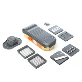 cutesun Vegetable Chopper, Veggie Chopper, Egg slicer with Container, French fry Cutter Potato Slicer, Onion Chopper, home essentials & kitchen appliances (6 in 1 - Gray)