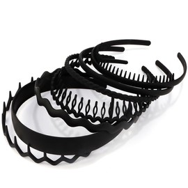 AHONEY 7 Pack Black Headbands for Women Mens Headbands with Teeth Non Slip Hairbands for Women's Hair Accessories Comb Headband Diademas Para Mujer (Black)