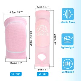 PATIKIL Volleyball Arm Sleeves Knee Pads Set, 4 Pairs Passing Forearm Knee Sleeve with Protection Pads Thumbhole Volleyball Arm Pad for Teenagers Men Women, (5.7-inch/5.5-inch Pink)