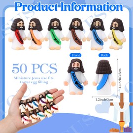 Bememo 50 Pcs Little Jesus Figures Original Design Rubber Mini Jesus Toys for Hide and Seek Religious Party Favors Easter Egg Stuffers Sunday School Craft Baptism Gifts(Jesus Love Me)