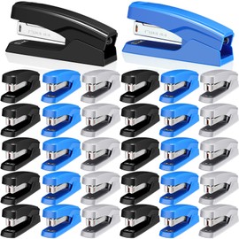 Desktop Stapler School College Office Supplies Portable Durable Staplers for Desk Accessories Heavy Duty Stapler with 25 Sheet Capacity for Home Classroom Office Teacher (Black, Blue, Gray, 36 Pcs)