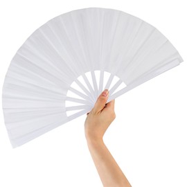 Large Folding Fan for Line Dance, Boots On The Ground Fan Rave Hand Fan Clack Popping Fan for Dancing Boots On The Ground, Disco, Festival, Beach, Party(1 Pack, White)