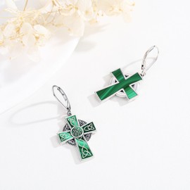 Midir&Etain Irish Celtic Cross Dangle Drop Earrings 925 Sterling Silver Cross Viking Leverback Earrings Celtic Jewellery Religious Protective Gift for Women Girls