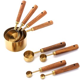 FISDEN Copper Measuring Cups and Spoon Set of 8, Stackable Kitchen Measure Tool with Handle, Metric Cups and Spoons Measuring Set for Cooking Baking