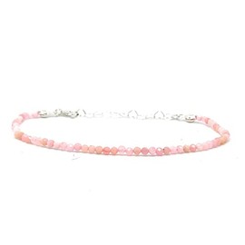 Women's bracelet pink opal natural stone 2 mm thick sterling silver adjustable from 16cm to 19cm