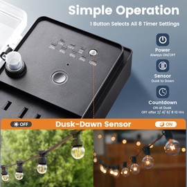 SURAIELEC Outdoor Power Stake, Dusk to Dawn Light Timer, 25FT Extension Cord Multiple Outlet; 6 Electrical Outlet Power Strip Weatherproof, for Patio Lights, Sprinkler, Garden, Christmas Decorations